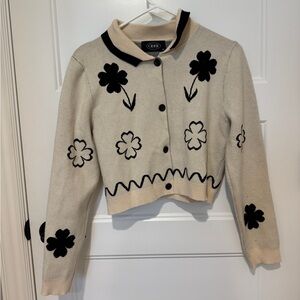 Cider Cream Cardigan with Black Floral Accents